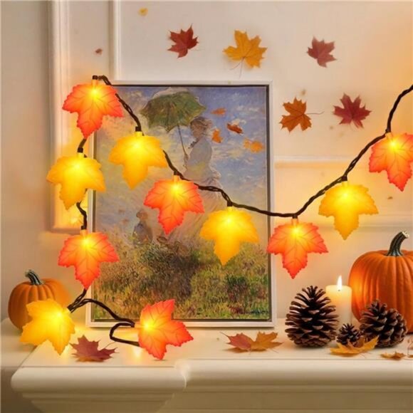 8.5 FT 3D Maple Leaf Lights 10 LED Orange & Yellow Maple Leaf Plug in - Picture 5 of 7